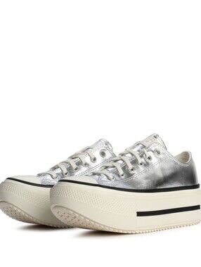 Converse ALL STARS Metallic Silver Double Stack Platform Comfort Sneakers UNISEX